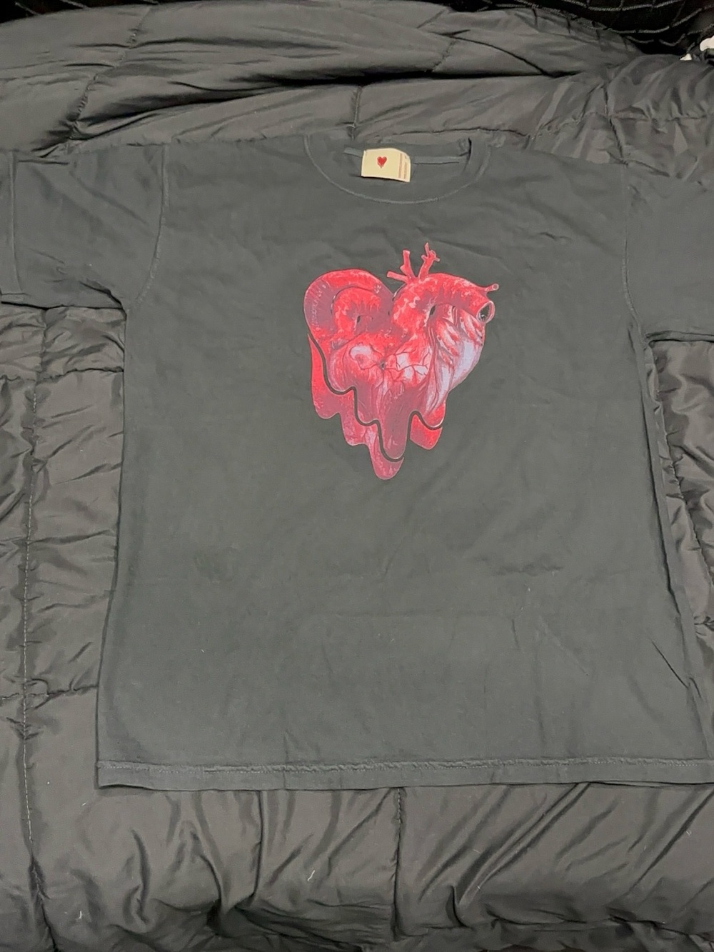Emotionally Unavailable NWOT Designer Black Short Sleeve Tee with Red Heart